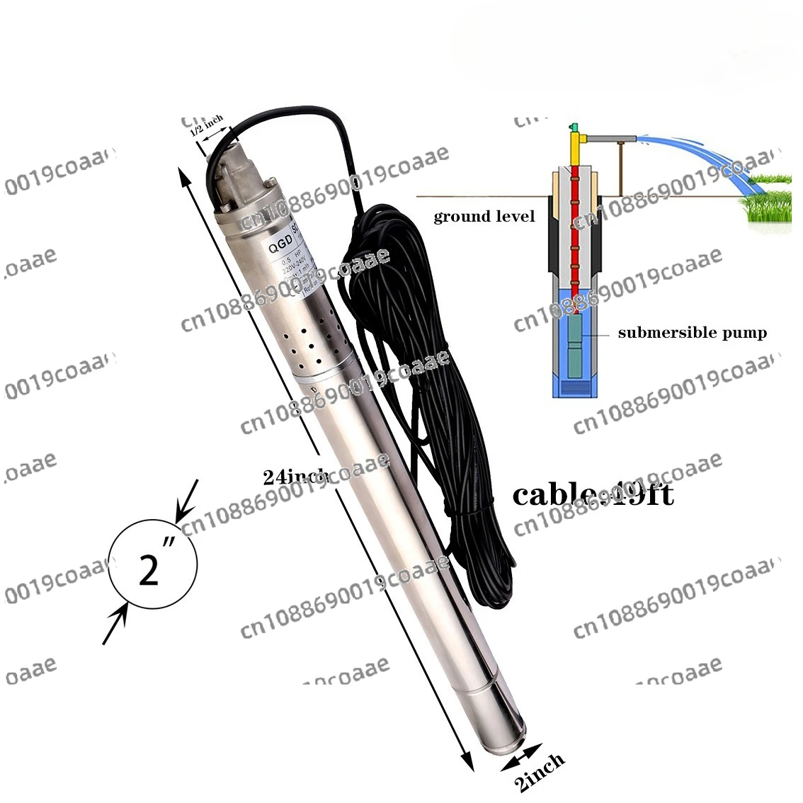 Deep Well Pump 50mm Stainless Steel Submersible Pump 2 Inches Small Electric Pumping Well Stand