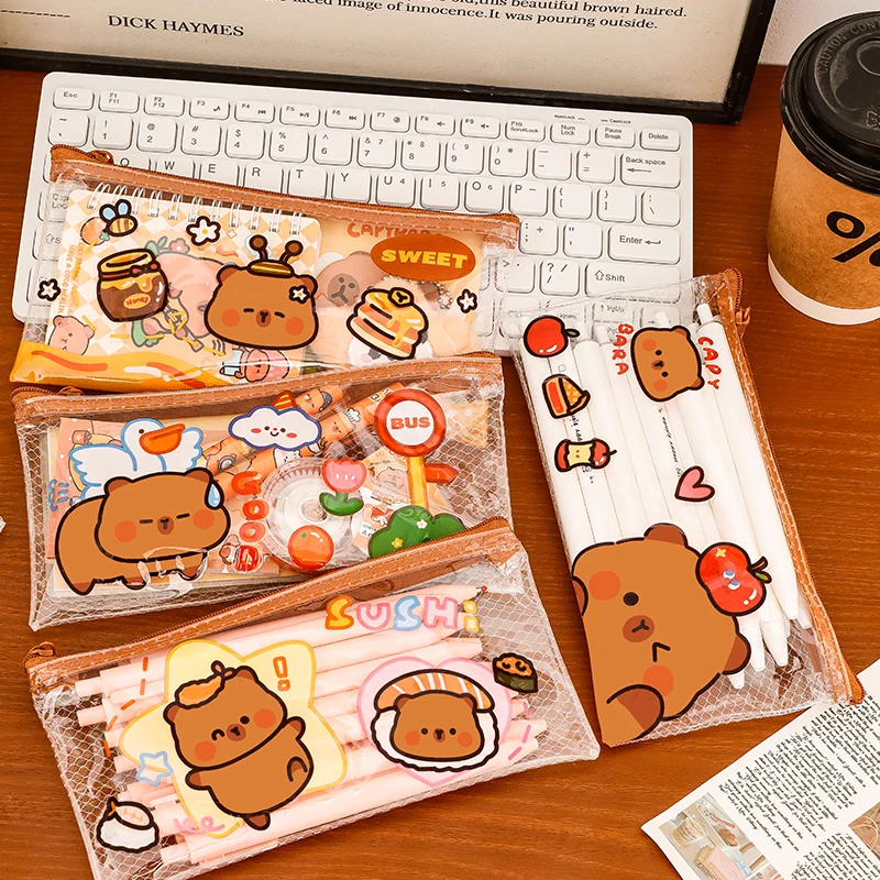 

1PCS Kawaii Capybara Transparent Pencil Case Office Stationery School Supplies High Capacity PVC Material Pencil Bag