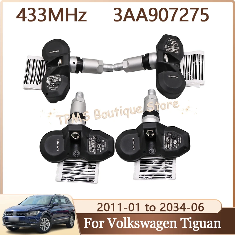 

Tyre Pressure Monitoring System 4pcs 433MHz TPMS Sensor 3AA907275 For Volkswagen Tiguan 2011-2034 Car Accessories