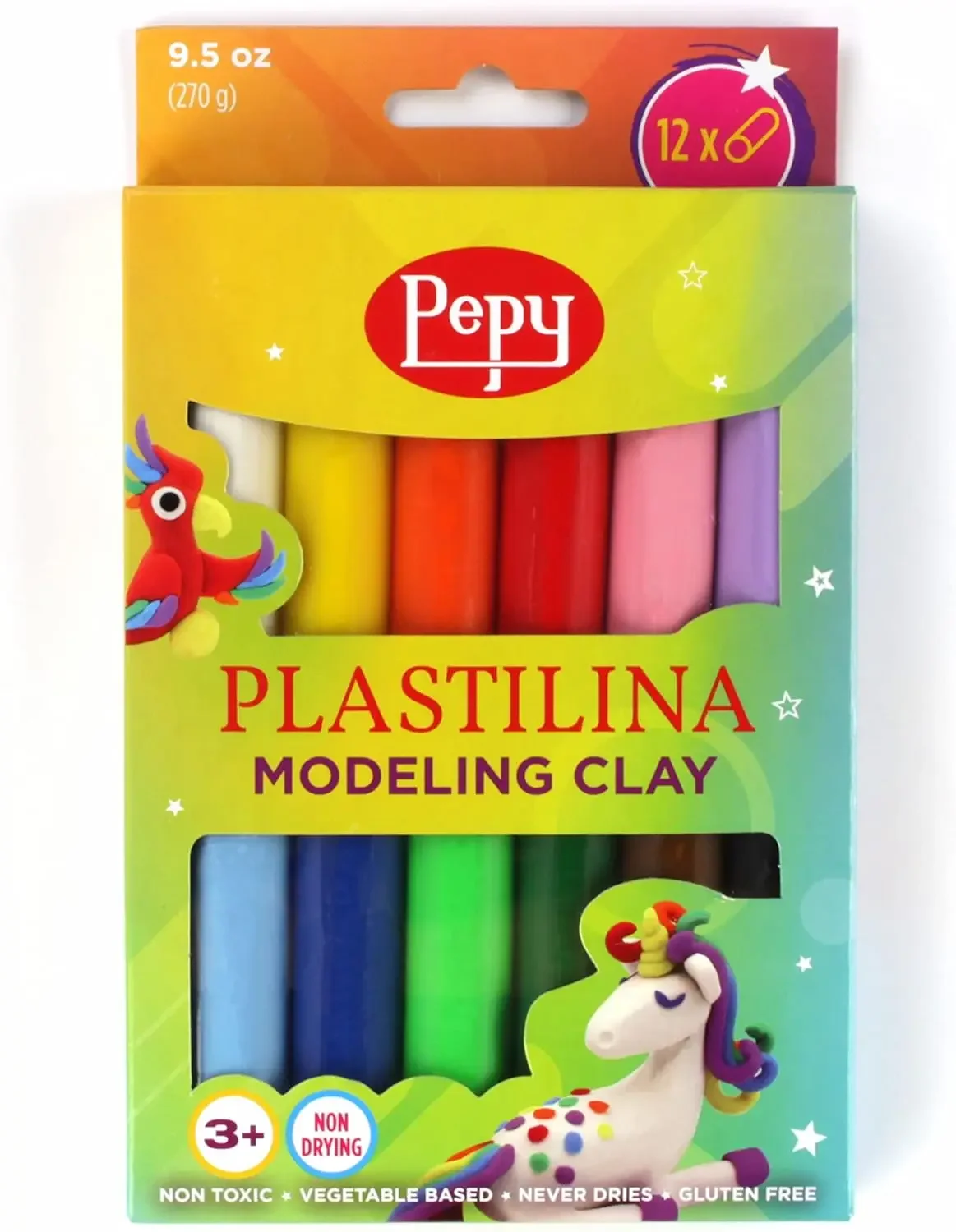 

Reusable Non-Drying Modeling Clay, 12 Colors, 0.8 oz Each, Perfect for Arts and Crafts