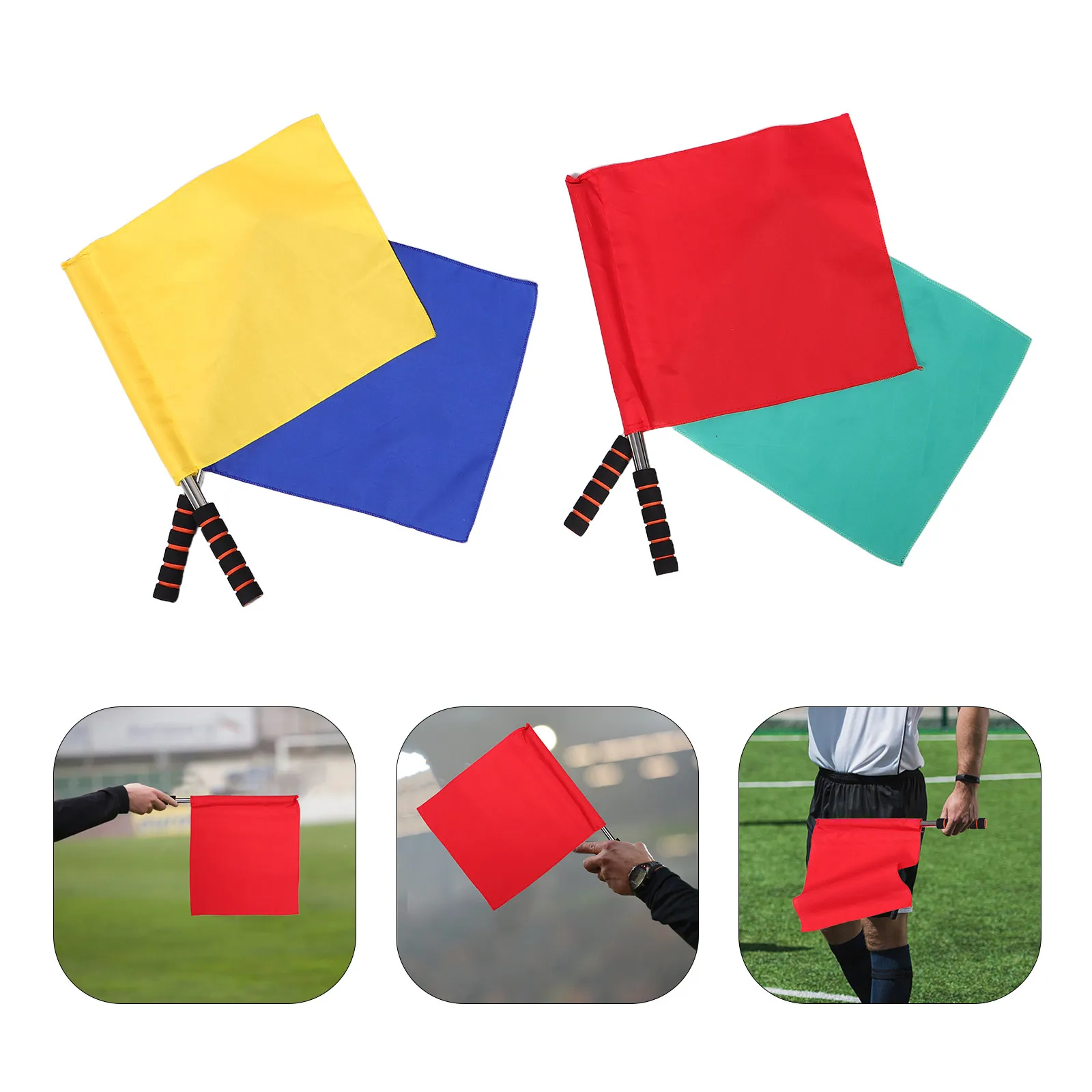 8Pcs Multifunction Referee Flags Stainless Steel Handle Soccer Volleyball Football Line Judge Signal Flag Sports Penalty Flag