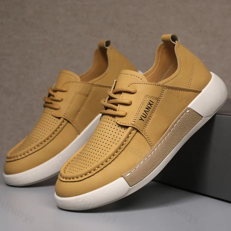 

Мужские повседневные кожаные туфли на плоской подошве, спортивные повседневные кроссовки, мужские нескользящие кроссовки на шнуровке, новая классическая мужская обувь для скейтбординга