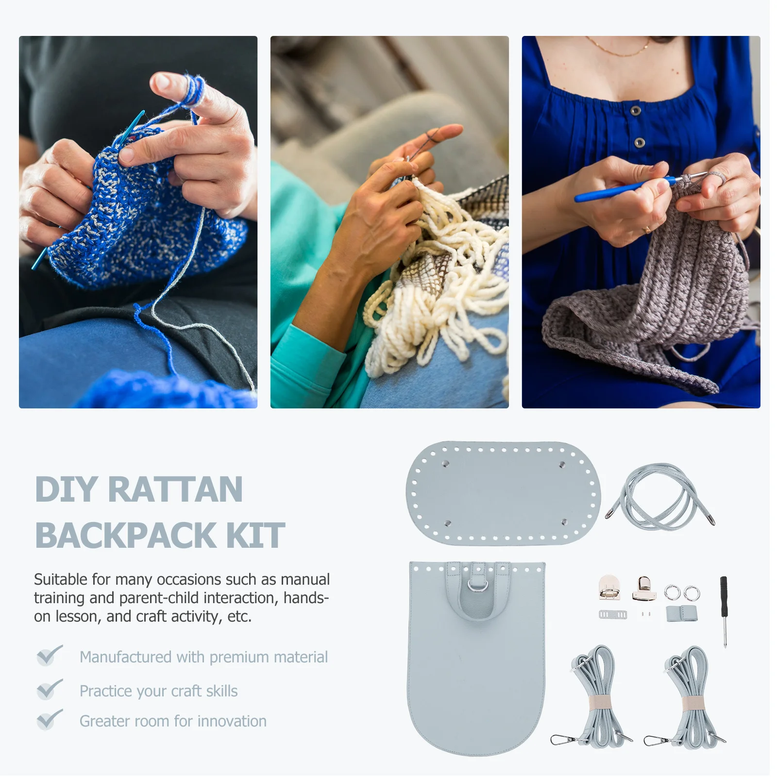 

1Set DIY Rattan Backpack Material Kit Premium PU Handmade Accessories for Craft Activity Manual Training Shoulder Bag