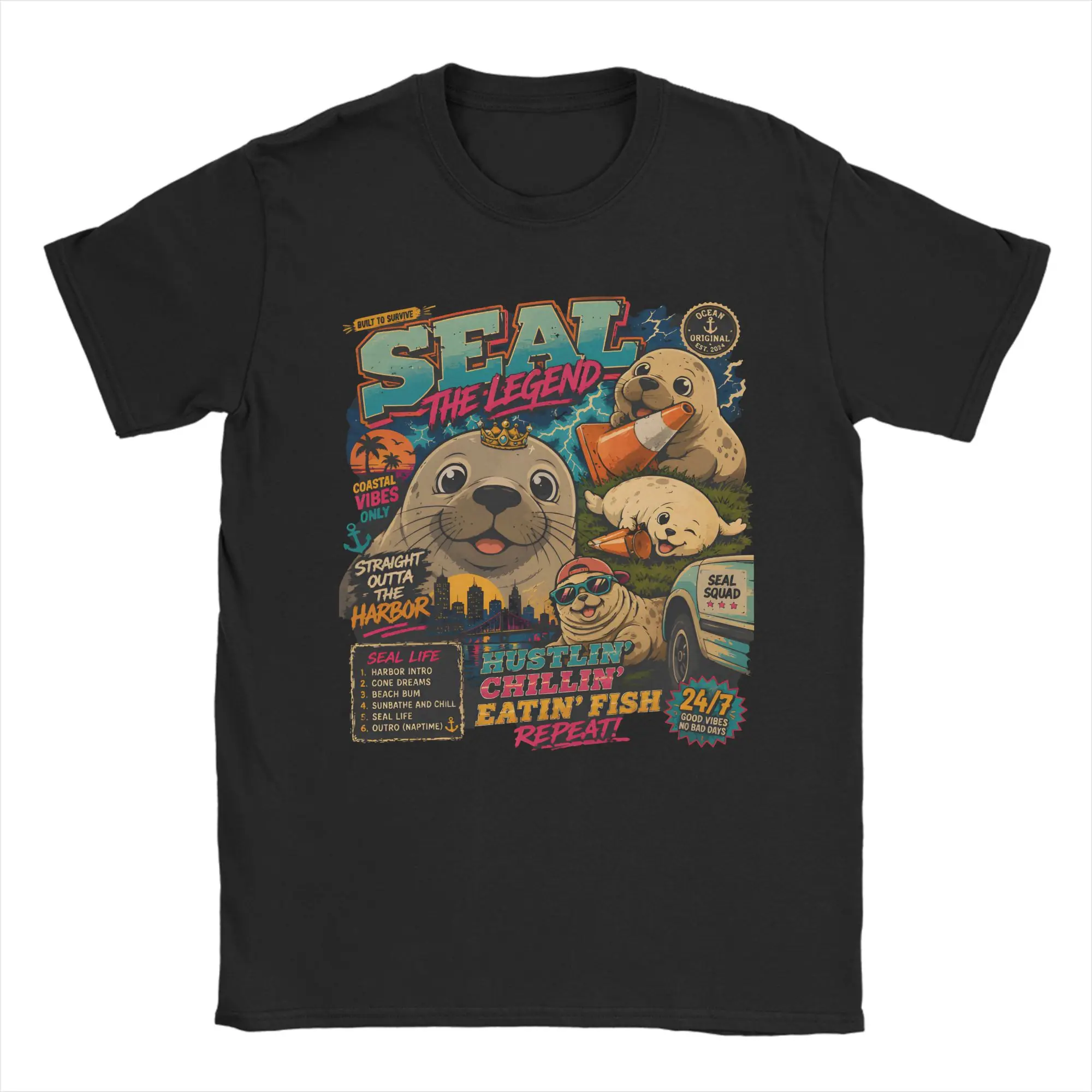 Oversized T Shirt Graffiti Collage Neil The Seal Legend Squad Cotton T-Shirts Tee Shirt for Couple Summer Short Sleeve Top Tees
