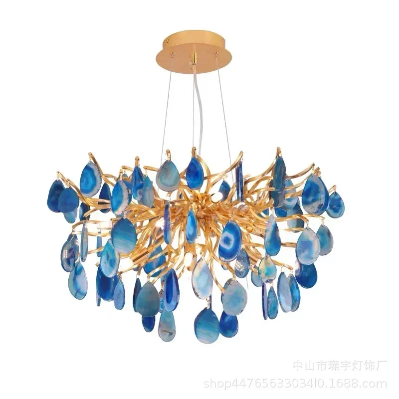 Nordic Agate Chandelier Colored LED Lighting Fixture For Living Room Dining Study Bedroom Home Decoration Adjustable Crystal