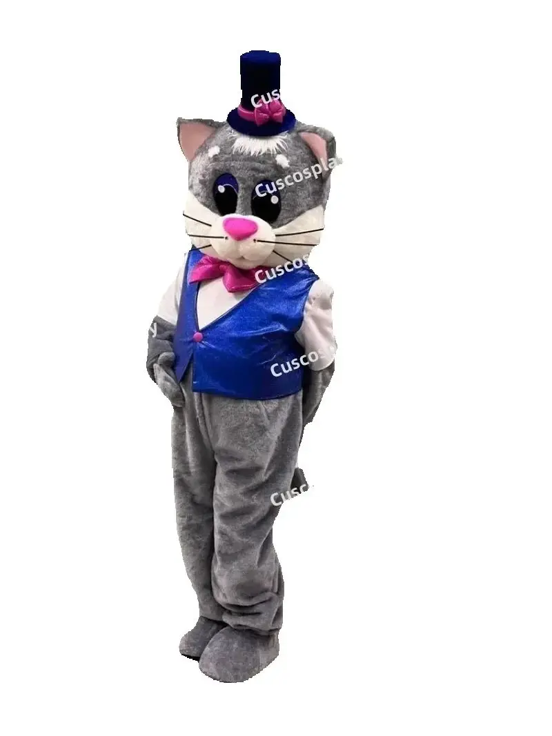 

Blue Vest plush Grey Cat Mascot Costume Anime Cosplay Christmas Halloween Carnival Party Events Christmas Gifts Fancy Dress