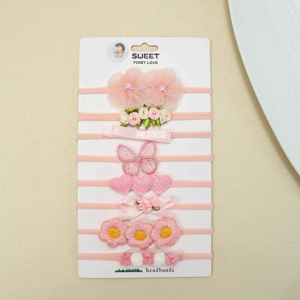 

8Pcs Pink Baby Girl Nylon Headbands Flower Hair Bows Accessories Elastic Hair Band Cute Birthday Gifts for Girls Newborn Infant