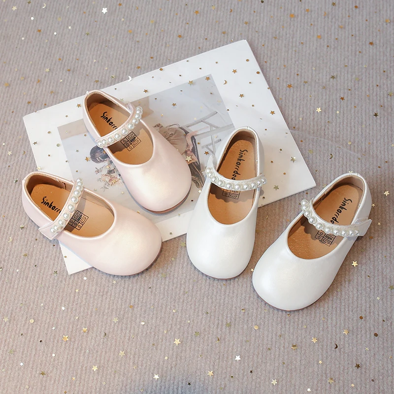 Autumn Girl's Princess Shoes Pearl Shallow Hook-loop Sweet Kid's Flat Shoe Solid Colors Anti-slip Fashion Sweet Children Shoe