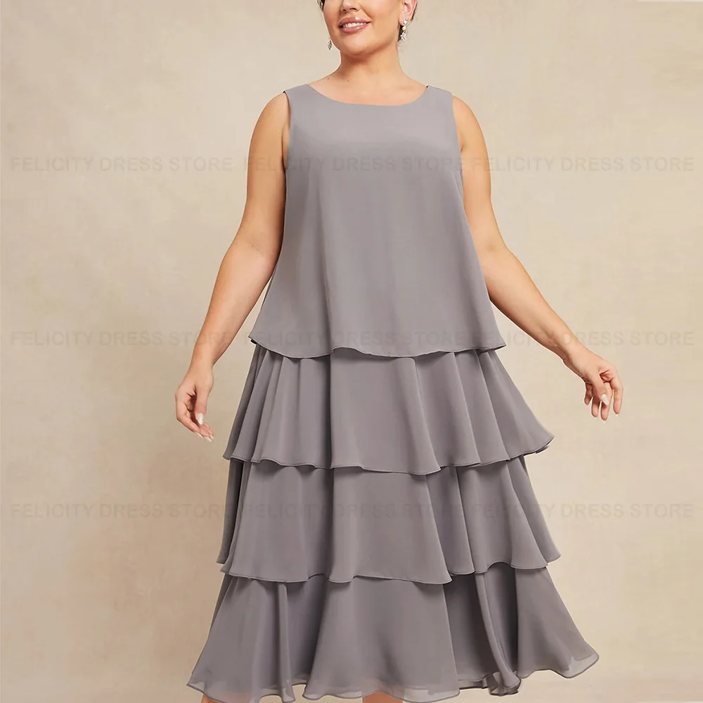 Plus Size Two Piece Mother of the Bride Dresses 2023 A-line Scoop Chiffon Applique Formal Wedding Guest Dress فستان حفلات الزفاف