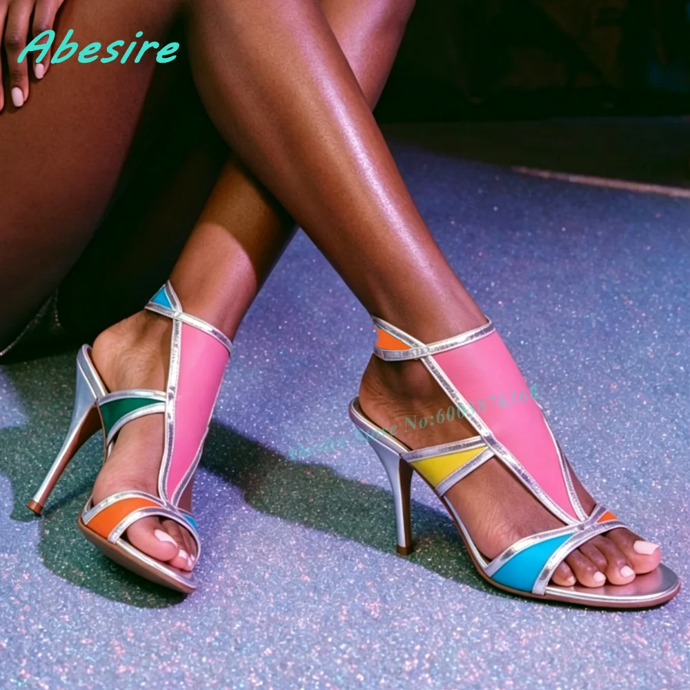 

Mixed-Color Hollow Out Open-Toe Sandals Ankle Strap Stiletto Heels Slingback Women's Sandals Street-Style Party Daily Y2K Shoes