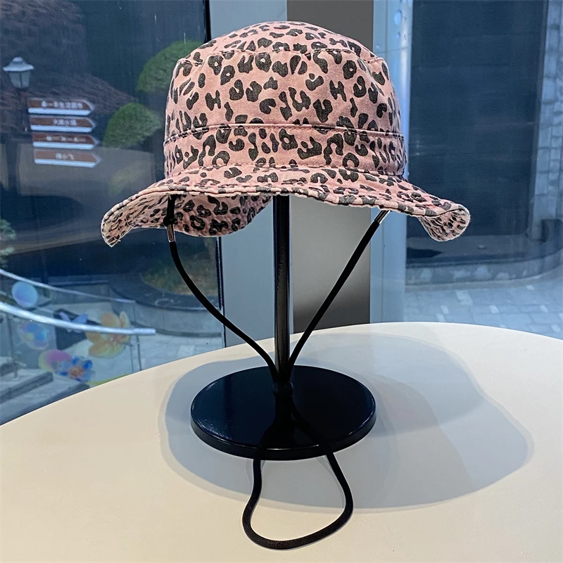 

Trendy Spice Girl Leopard Print Bucket Hat Women Summer Fashion Versatile Casual Sunshade Sunscreen Hat Show Face Small Sun Hat