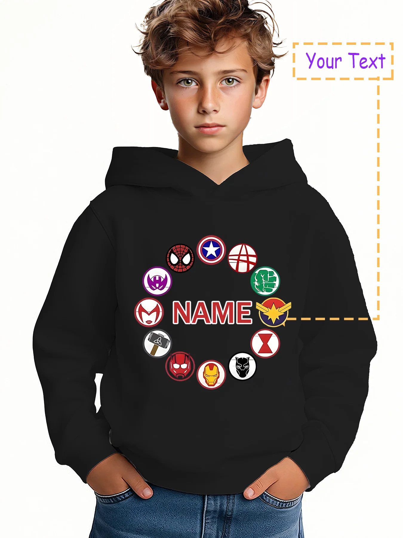 

MINISO Avengers logo wrap-around hoodie - Spider-Man, Captain America and other Avengers logos are surrounded, exclusive for Ave