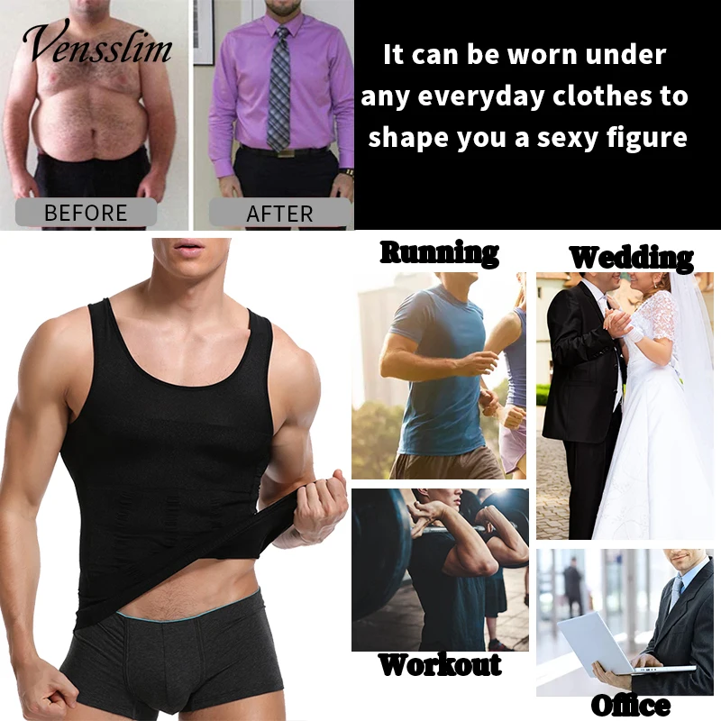 Compression Shirt Slimming Body Shaper Vest Men Gym Workout Sleeveless Gynecomastia Abdomen Waist Trainer Shapewear