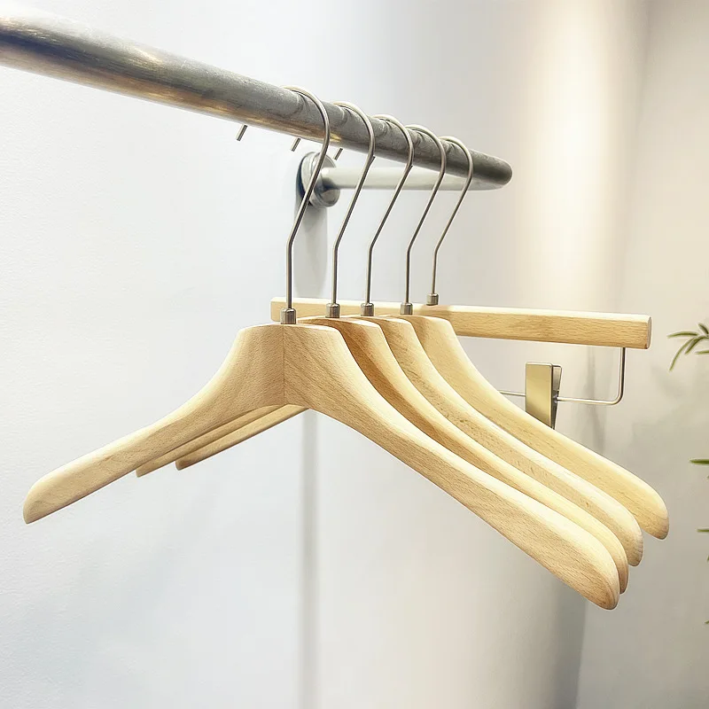 

High-end beech hangers, solid wood non-slip clothes hangings for clothing stores, support pants clips, wooden sets.