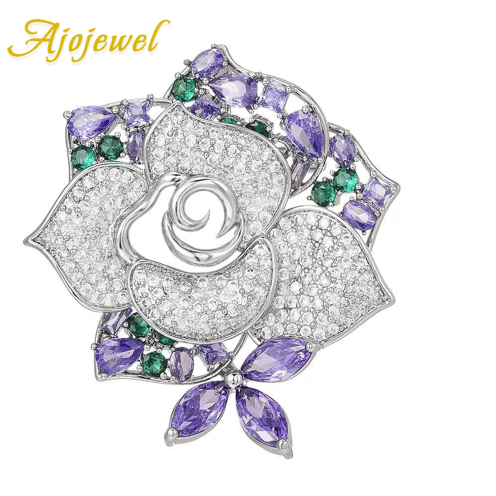

Ajojewel Purple/Blue Crystal Rhinestone Rose Brooches For Elegant Dresses For Women All Match