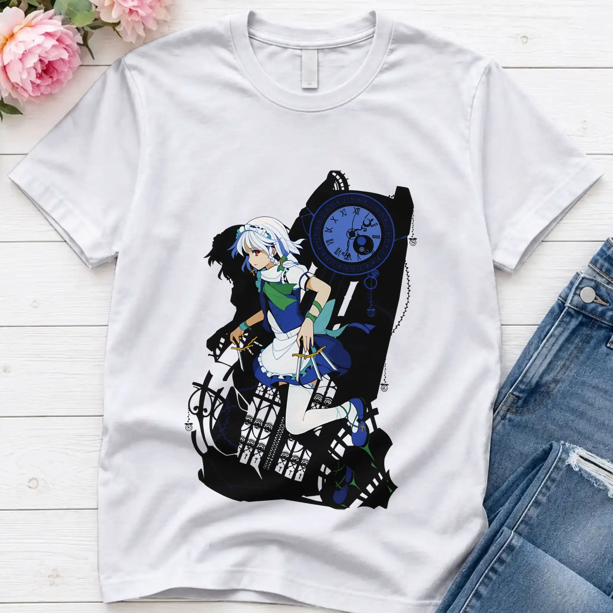 Touhou Project  Sakuya Izayoi  T-Shirt Men  Fashion 100% Cotton Tee Shirt Crew Neck Short Sleeve T Shirt Plus Size Tops