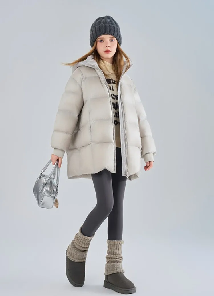 Mädchen Winter Kapuzen-Pufferjacke, mittellange, dicke, warme Kinder-Daunenjacke mit Reißverschluss, Baumwolljacke, Freizeit-Oberbekleidung für Kinder A5116 – Detail 8