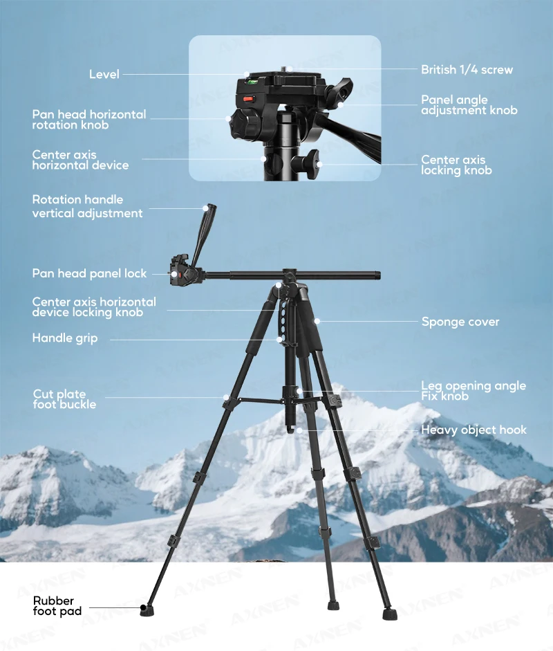 Tripod Profesional Aluminium 62”158CM Tinggi Dapat Disesuaikan 360 °   Ball Head Quick Release untuk Kamera DSLR Proyektor Portabel Perjalanan