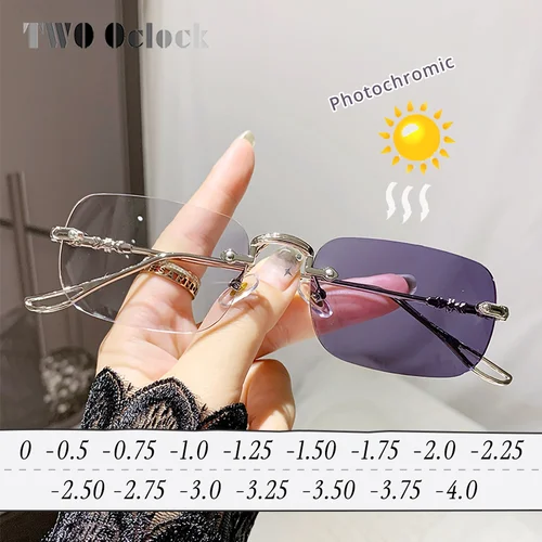 Gafas de sol fotocromáticas de lujo para mujer, anteojos recetados, lentes graduadas, antiazules, para ordenador, transparentes, sin montura