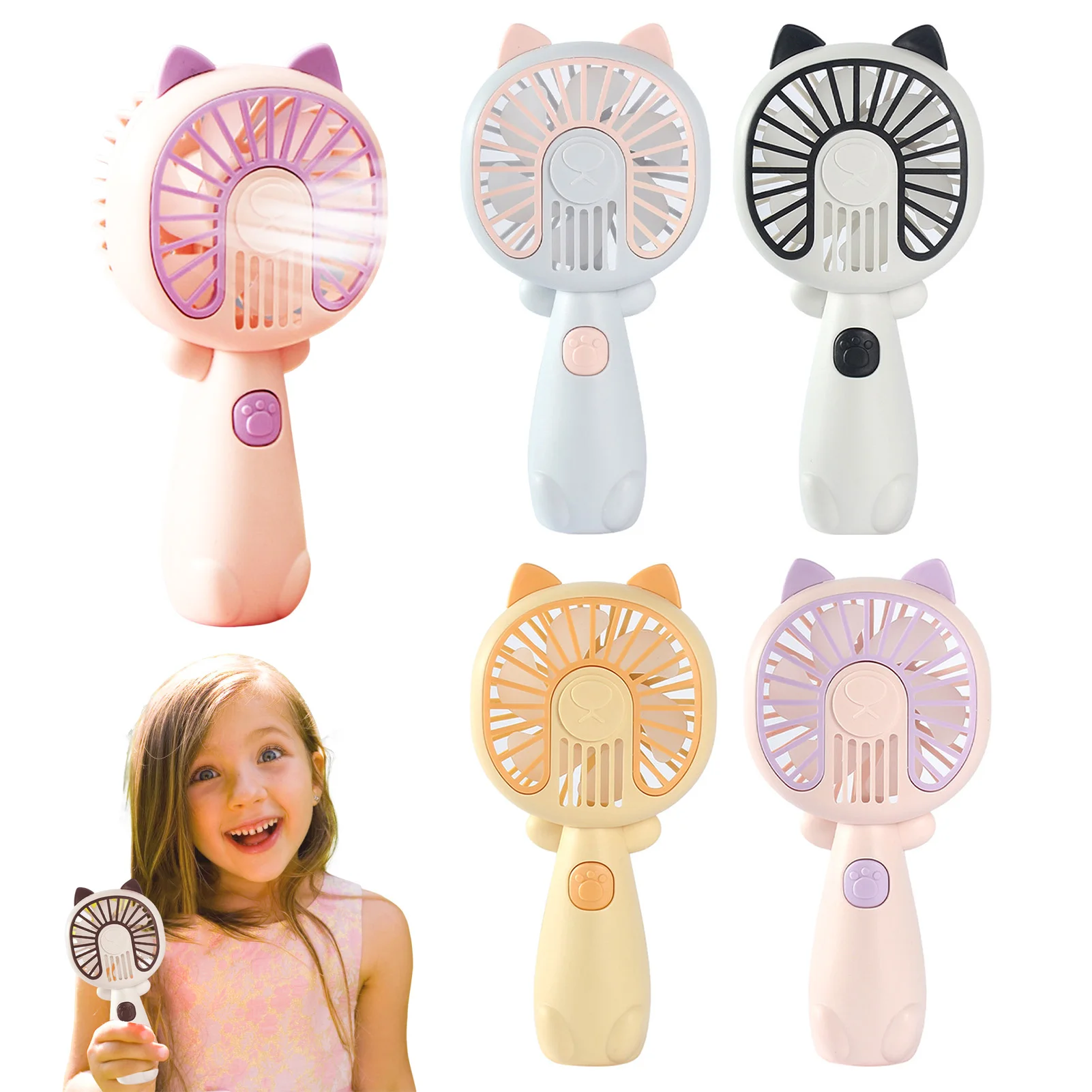 Cartoon Cat Style Mini Fan Strong Airflow USB Hand Fan for Office School Class Meeting