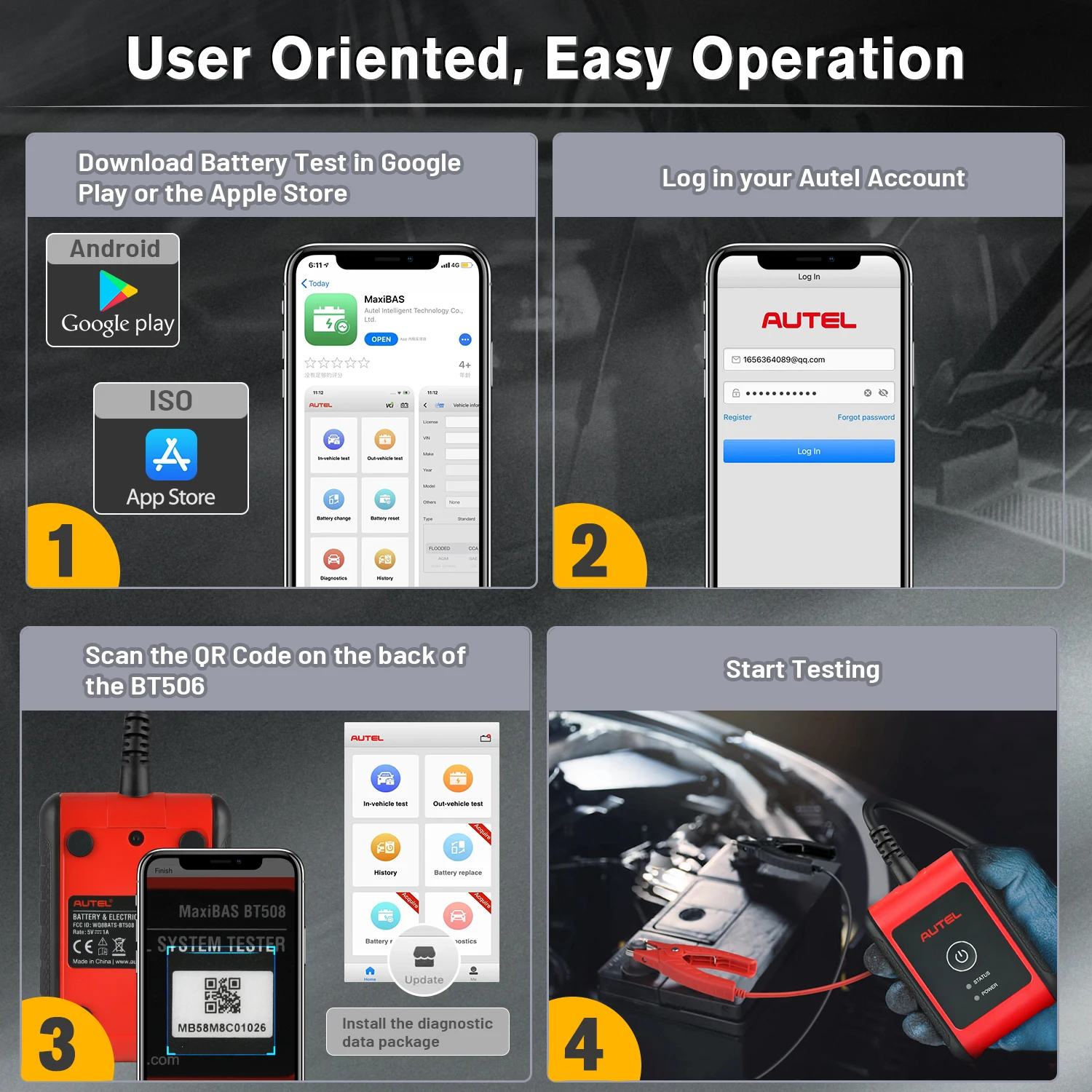 Autel MaxiBAS BT506 Auto Battery and Electrical System Analysis Tool Test Cranking/Charging Systems Test 6-12 Volts 100-2000 CCA