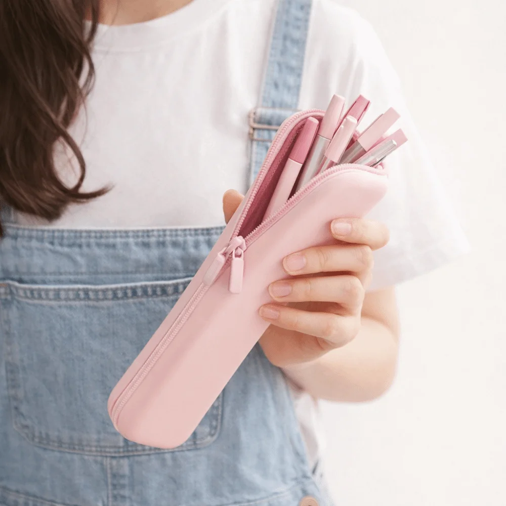 Durable Solid Color Silicone Pencil Case Multifunctional Zipper Pen Bag Macaron Soft Stationery Storage Bag Office