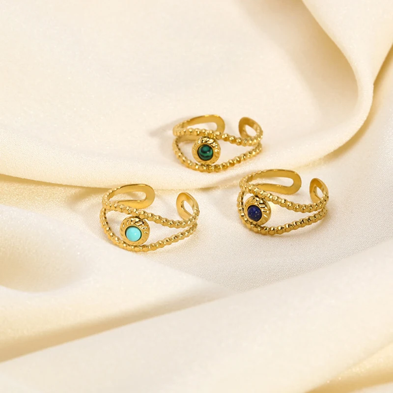 YHTOT Fashion Trend 18K الذهب اللون مطلي الفولاذ المقاوم للصدأ الياقوت الدائري تكويم البيضاوي الدائري السيدات مجوهرات