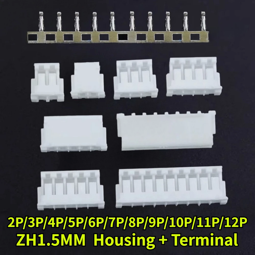 100-500Sets/lot ZH 1.5mm Pitch 2/3/4/5/6/7/8/9/10/11/12Pin Plastic Shell Crimp Terminal Connector JST ZH1.5 Housing Connectors