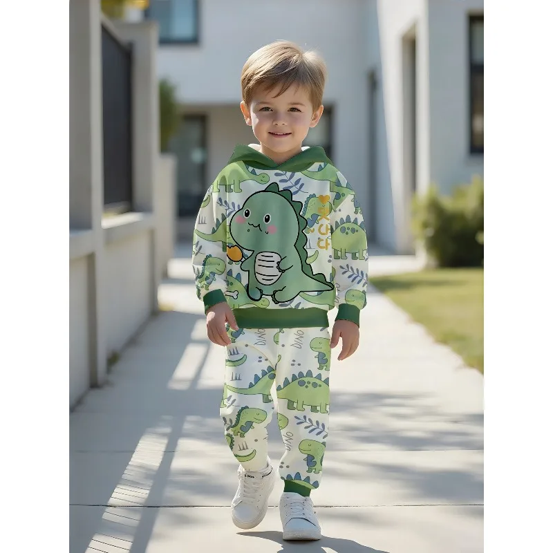 Unisex Toddler Hooded Jogger 2Pcs Tracksuit, Green Dino, No.10 Soccer, Blue Dino, Gradient Paris, Graffiti Ball Kids Outfit