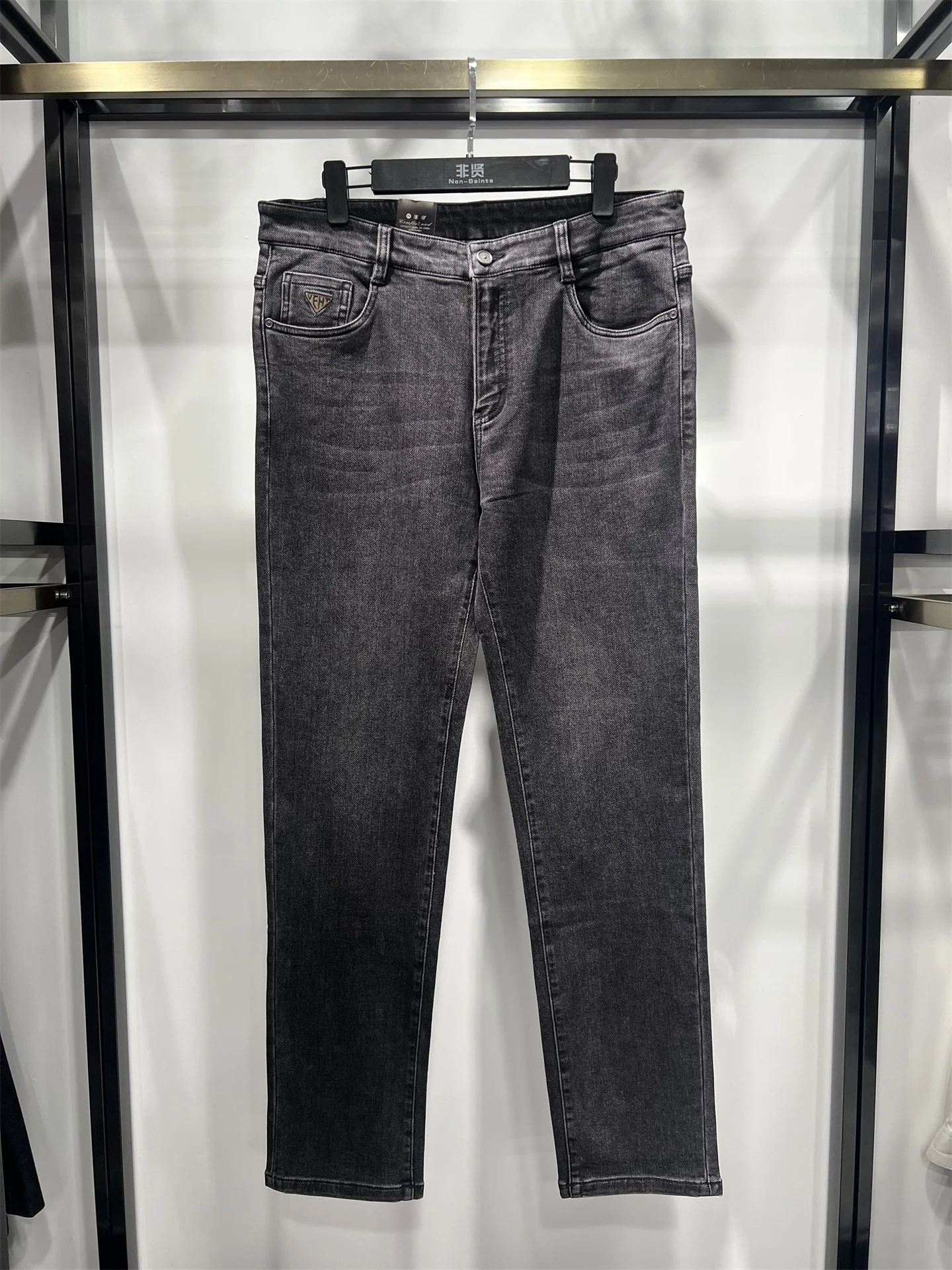 

Grey Straight Leg Thickened Stretchable Men's Jeans Comfortable Versatile Fashionable Long Trousers mid Waist Winter Casual