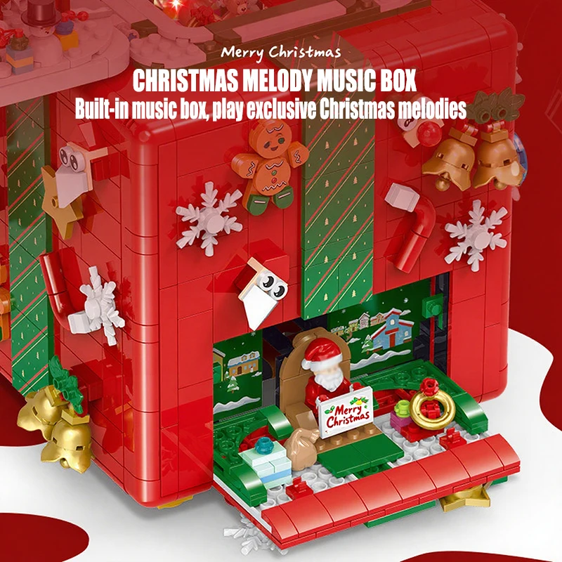 MOC Ideas Kerstverrassingsdoos Modelbouwstenen Sets - Muziek, verlichting, wenskaartdecoratie Speelgoed Kerstcadeaus voor kinderen
