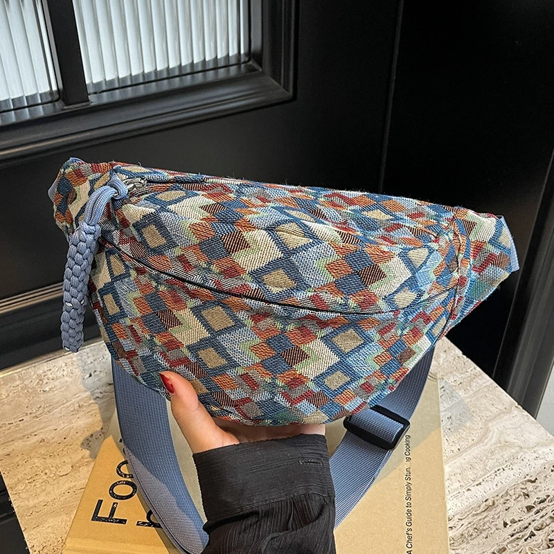 

Boho Geometric Crossbody Bag Corduroy Belt Bags for Women- Banana Waist Bag Hip Purse Shoulder Crossbody Chest Bag Fanny Pack