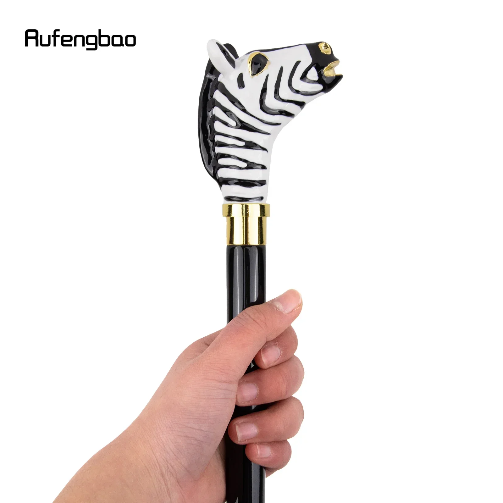 Ceramic Zebra Head Wooden Single Joint Fashion Wood Walking Stick Decorative Party Walking Cane Halloween Mace Wand Crosier 96cm