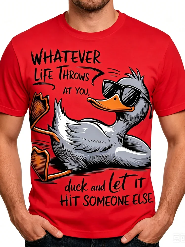 Trend Cool Men's Funny Duck Quote Print T Shirt Crew Neck Short Sleeve Humor Casual Streetwear Tee For Daily Wear