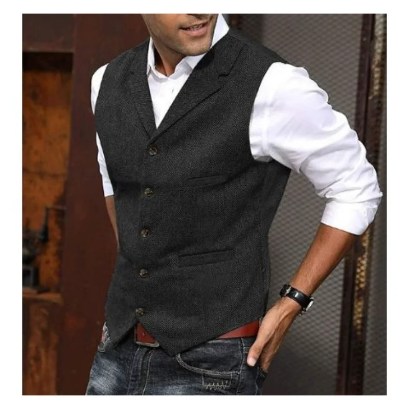 

Men's Business Suit Vest Fashion British Retro Herringbone Vest Casual Work Body