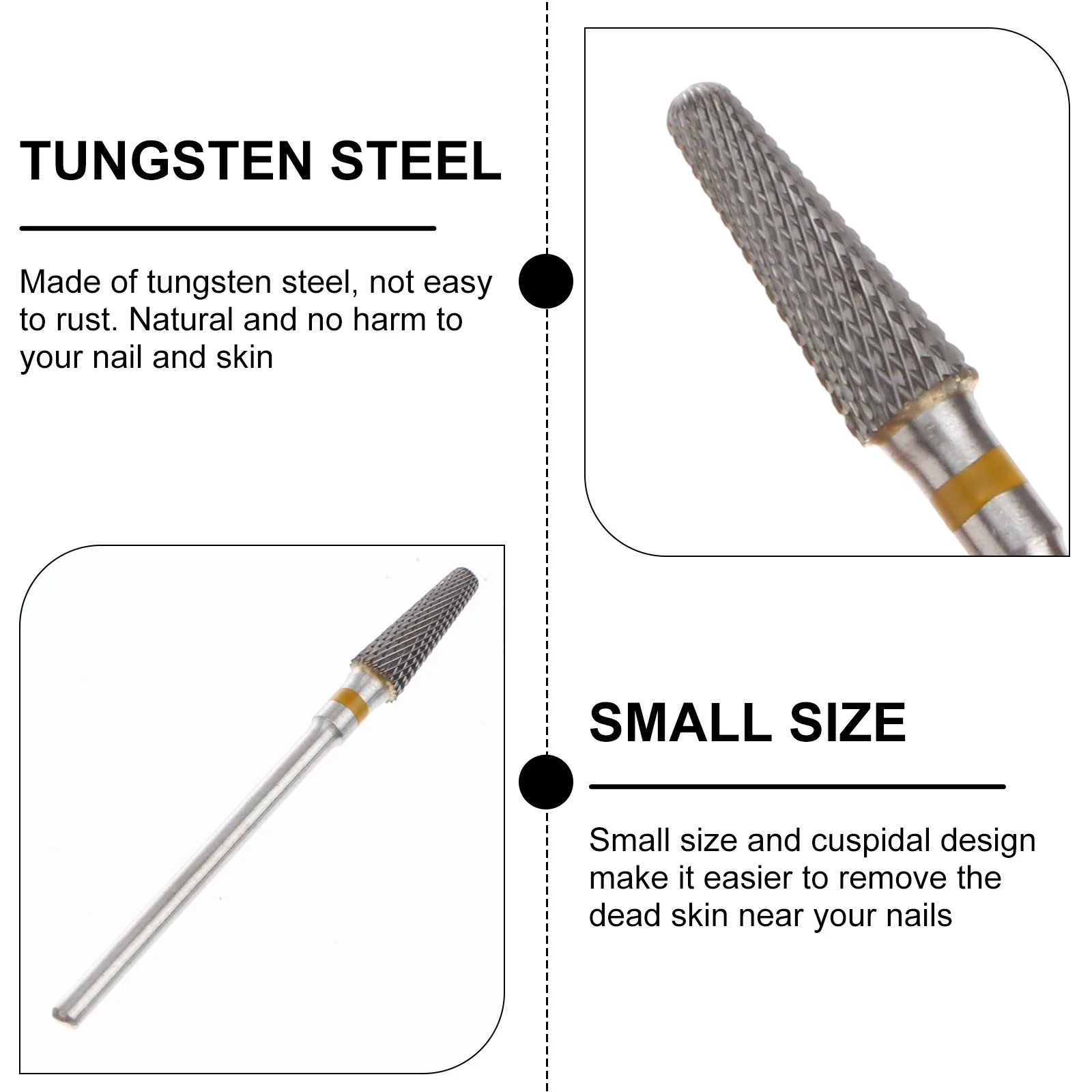 

Tungsten Steel Nail Drill Bits Sharp Cone Cutter Nail Grinding Head Polish Reshape Dead Skin Removal Manicure Gel Tool Yellow