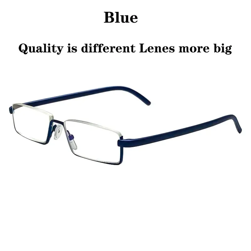 Anti-Blaulicht-Lesebrille für Herren, Retro-Metall-Halbrahmen, quadratische Presbyopie-Brille für Unternehmen, +125+175+225+275 – Detail 11