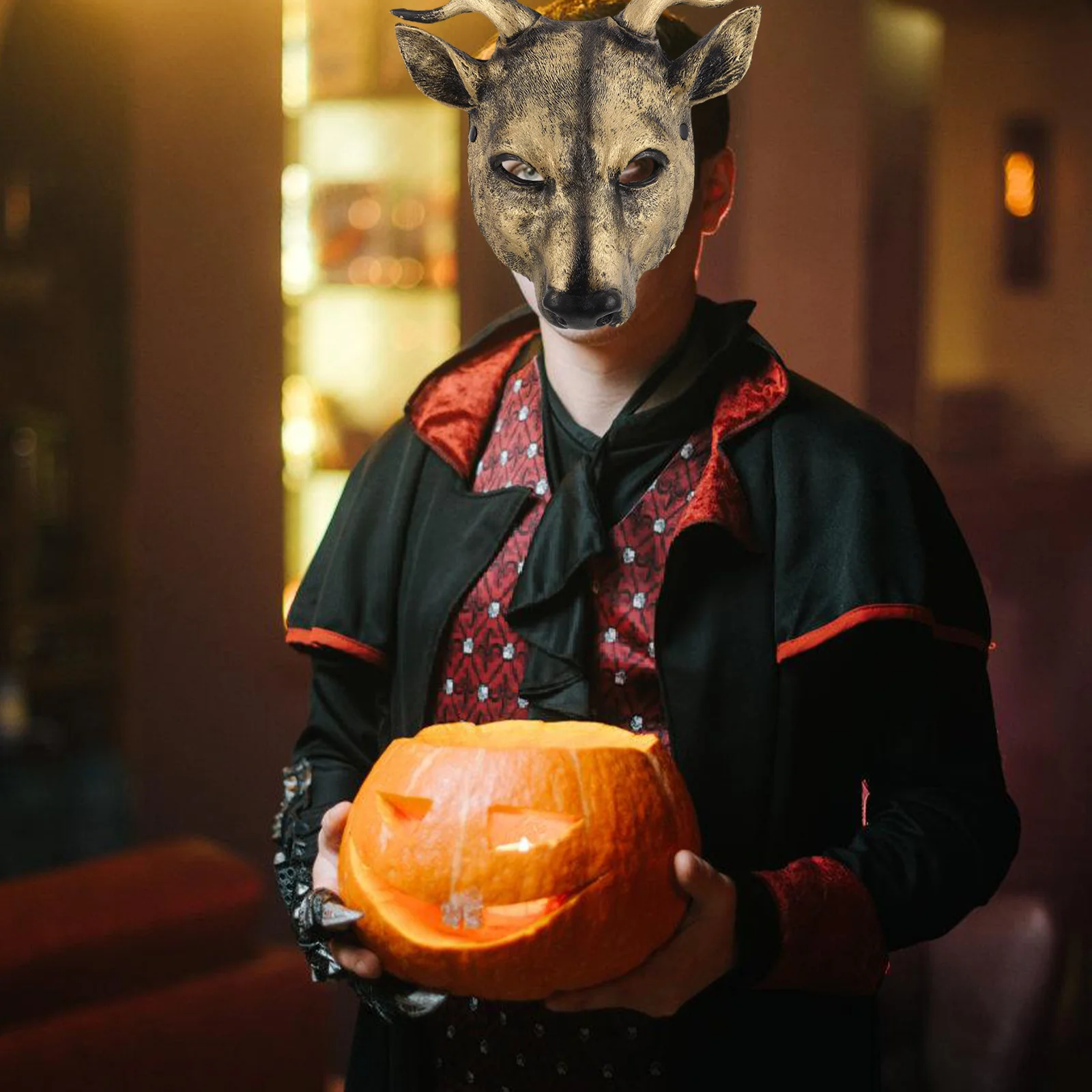 

Маска оленя 3D реалистичный материал из искусственной кожи многоразовая мягкая резинка для Хэллоуина косплей костюм наряд вечерние маска лося