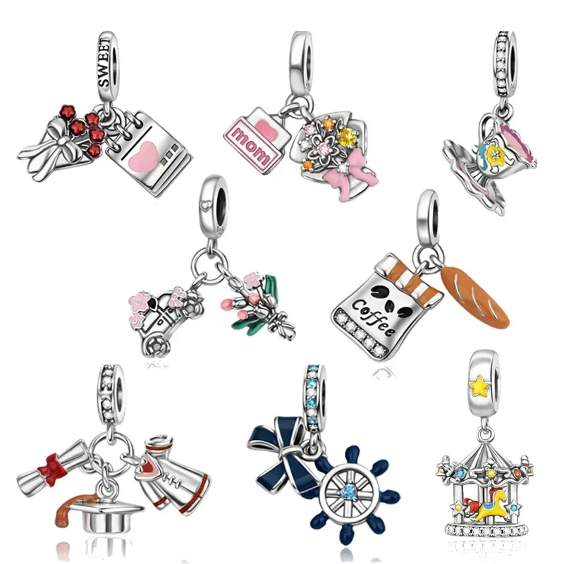 925 Sterling Silver Cute Teacup Charms Beads Fit Original Bracelets Bag Keychain Charms Beads Pendant Diy Women Jewelry Gift