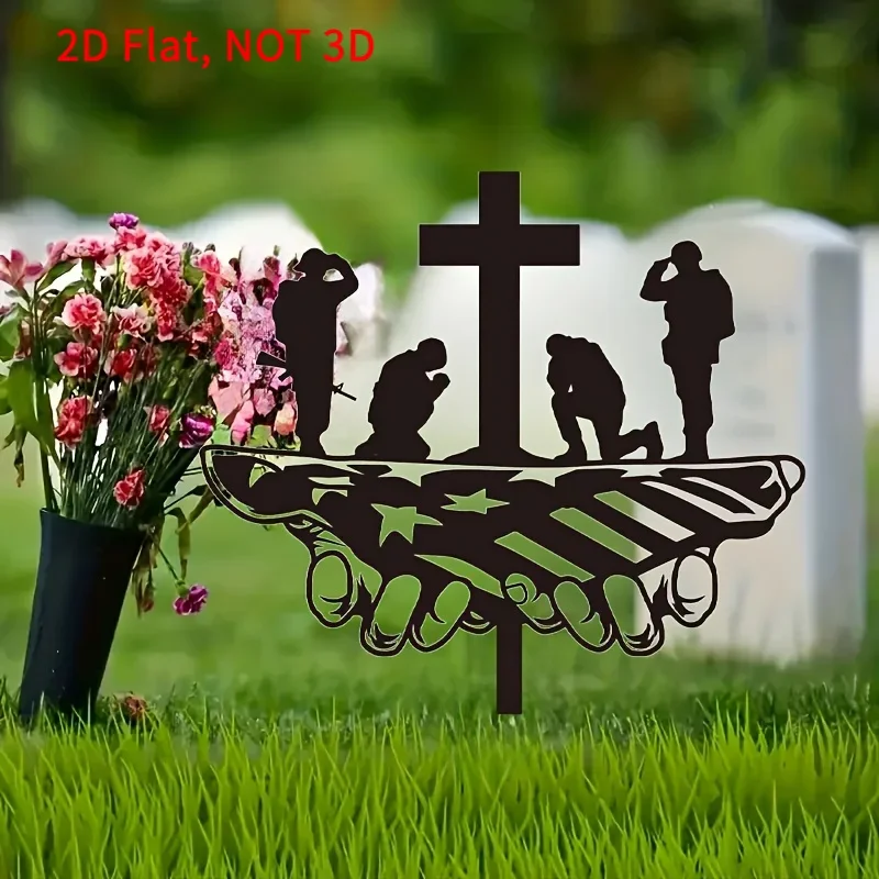 CIFBUY Wrought Iron Memorial Garden Flag Holder, Sturdy Veteran Grave Marker Stake, Outdoor Cemetery Decor with Cross Design
