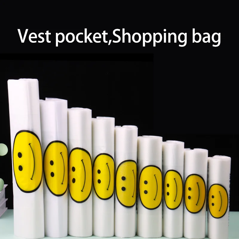 

100Pcs Smiley Face Bags, Food Bags, Shopping Bags, Takeout Packaging Vest Bags, Thickened Handheld Supermarket Convenience Bags