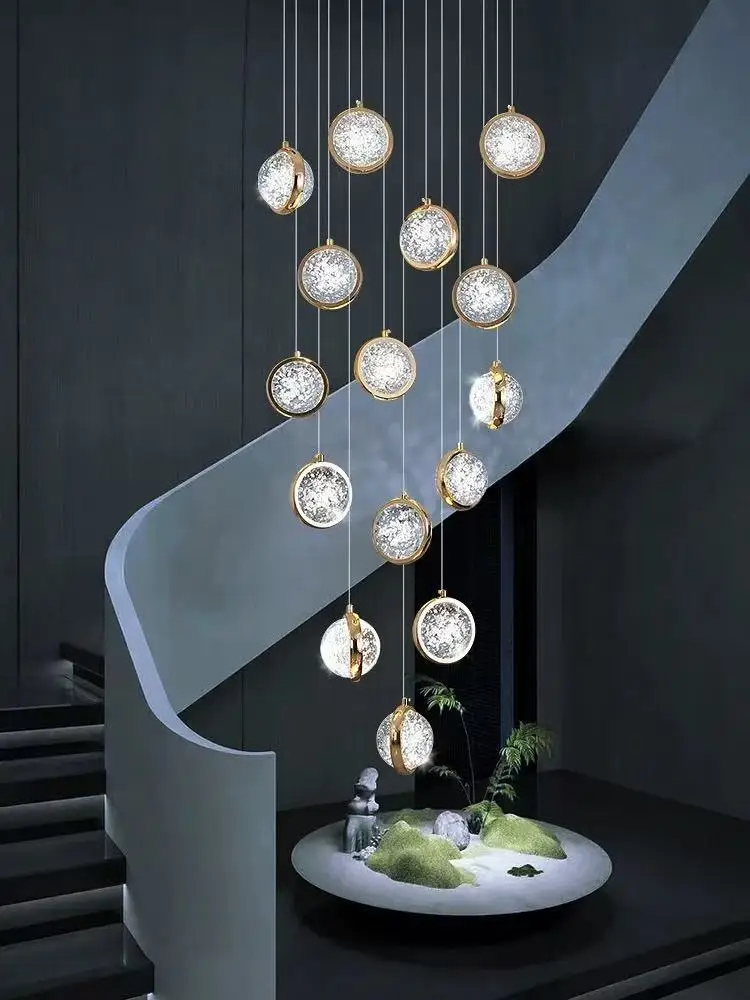 

Modern bubble Glass ball chandelier, lustre Cold/Warm White ceiling Hardware suspension ring Spiral staircase lighting Dimmable