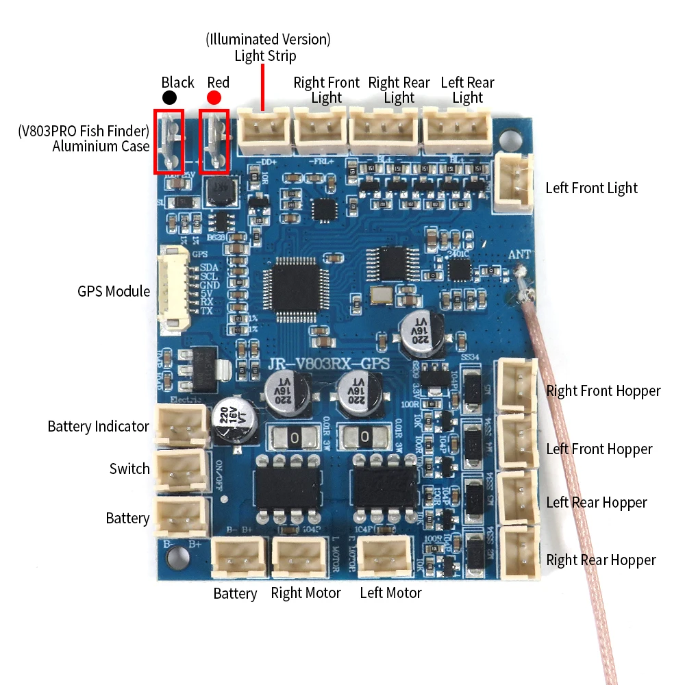 ชุดแผงวงจร GPS Flytec รุ่น V803 ของแท้จากโรงงาน แผงควบคุมเมนบอร์ด อะไหล่สำหรับเรือตกปลา 4 ถัง เสาอากาศคู่