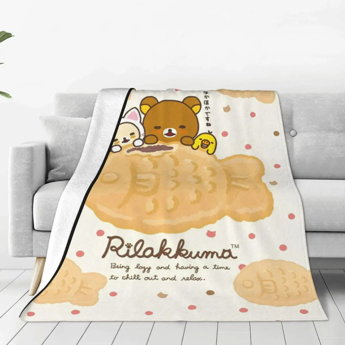 Rilakkuma Cartoon Warm Blanket Camping Plush Throw Blanket Graphic Couch Chair Flannel Bedspread Sofa Bed Cover