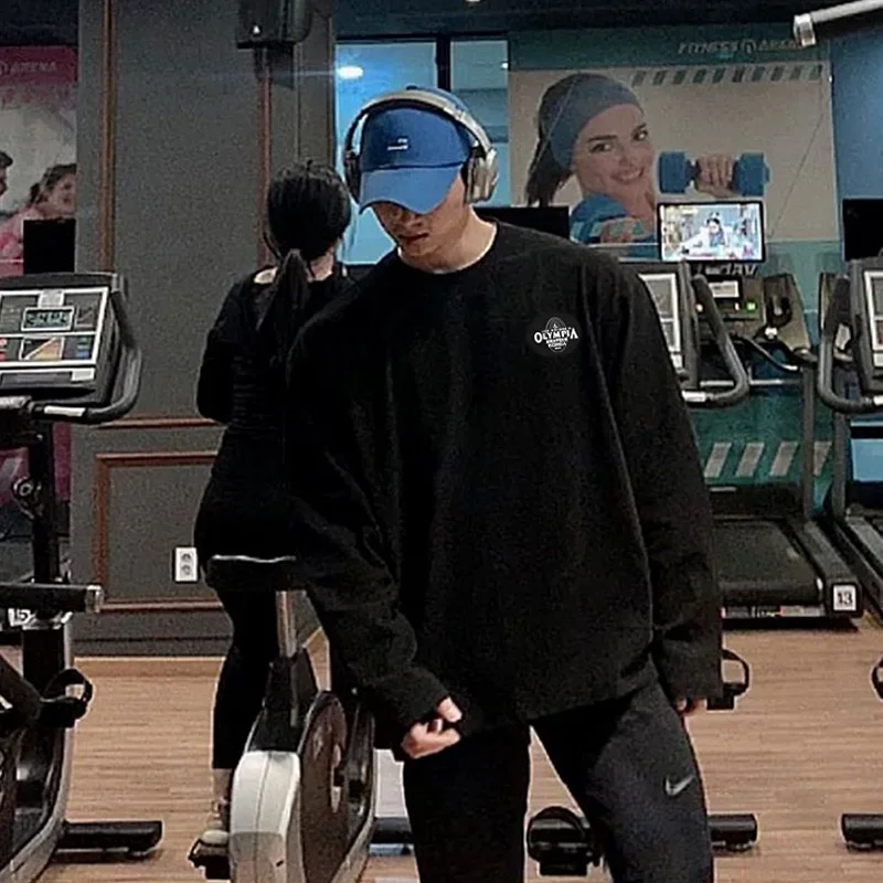 Men\'s Cotton Casual Long Sleeve T-shirt Man Gym Fitness Sweatshirt O-Neck Running Training Tops Male Workout Clothing Undershirt