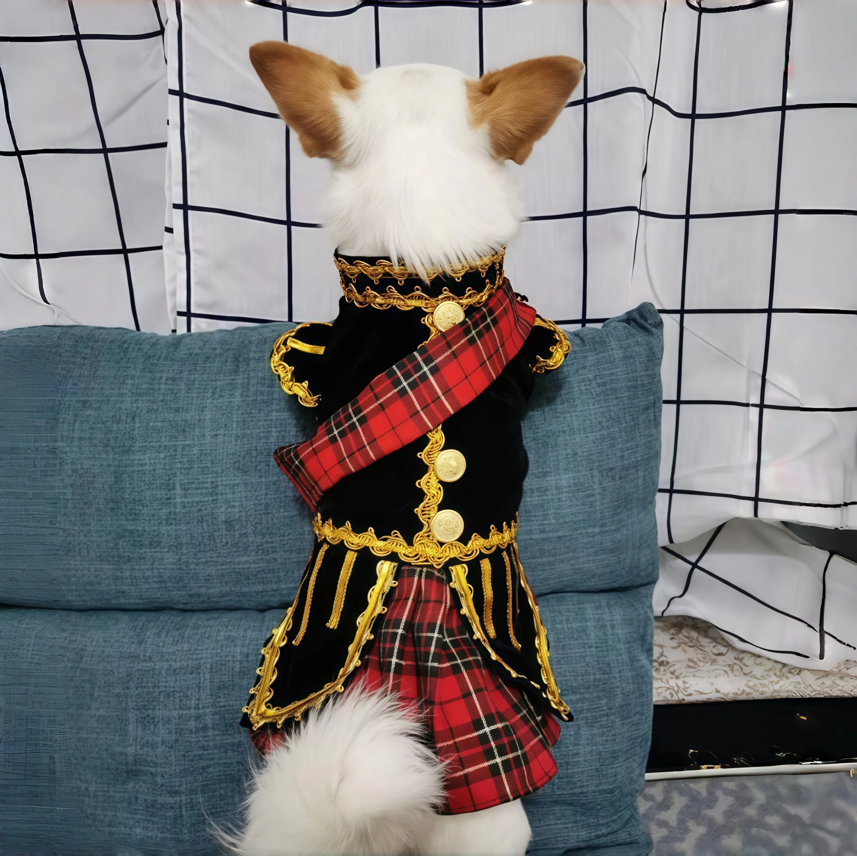 

Handmade Scottish Plaid Kilt Royal Style Velvet Tuxedo Suit for Dogs Cats Poodle Yorkie Maltese - Pet Supplies Dog Clothes