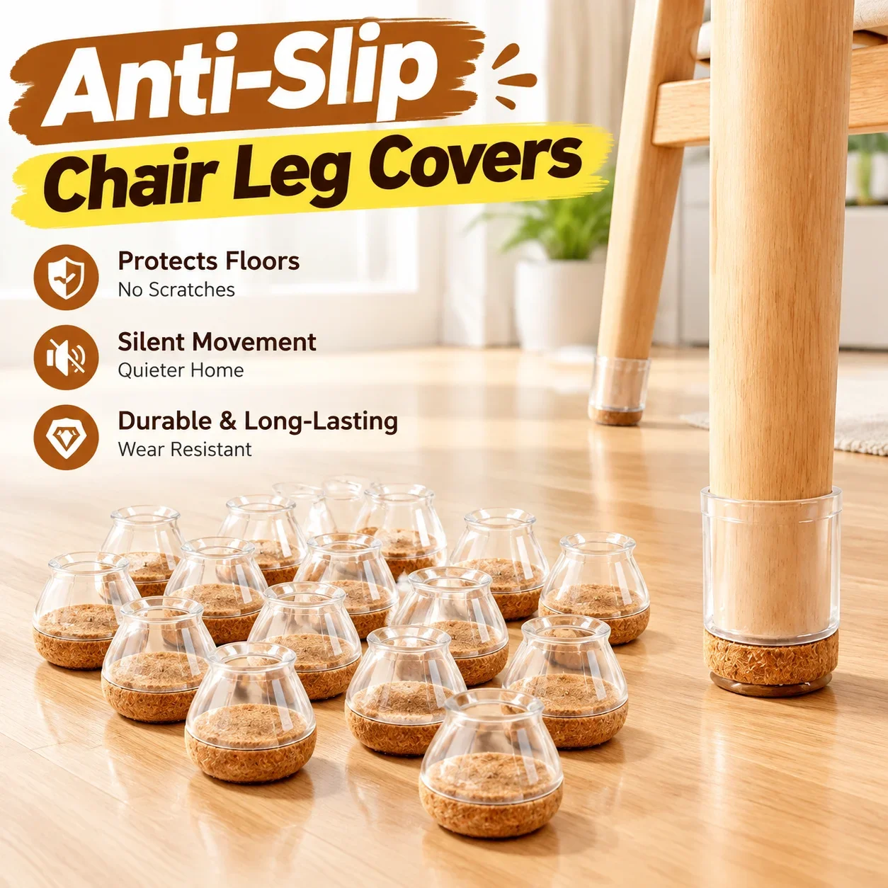 Anti-Slip Transparent Chair Leg Covers Thickened Silent Felt Furniture Protectors Wear Resistant Floor Buffers for Stools Tables