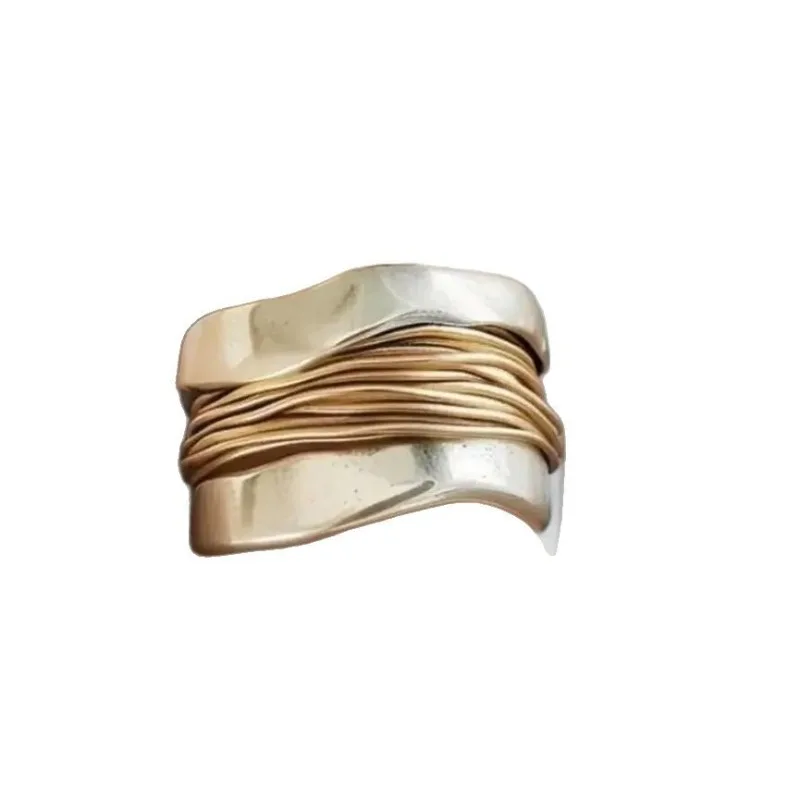 Two-Color Steel Wire Wide Face Jewelry Minimalist Design Internet Celebrity Men and Women Ring Personality