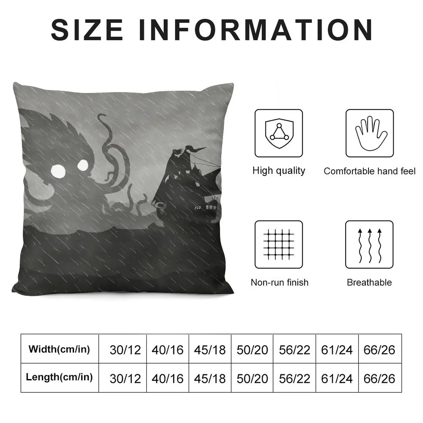 Rainy Ship & Kraken Throw Pillow pillow cover luxury Decorative Cushions christmas cushions covers Sofa Cushions Covers pillow