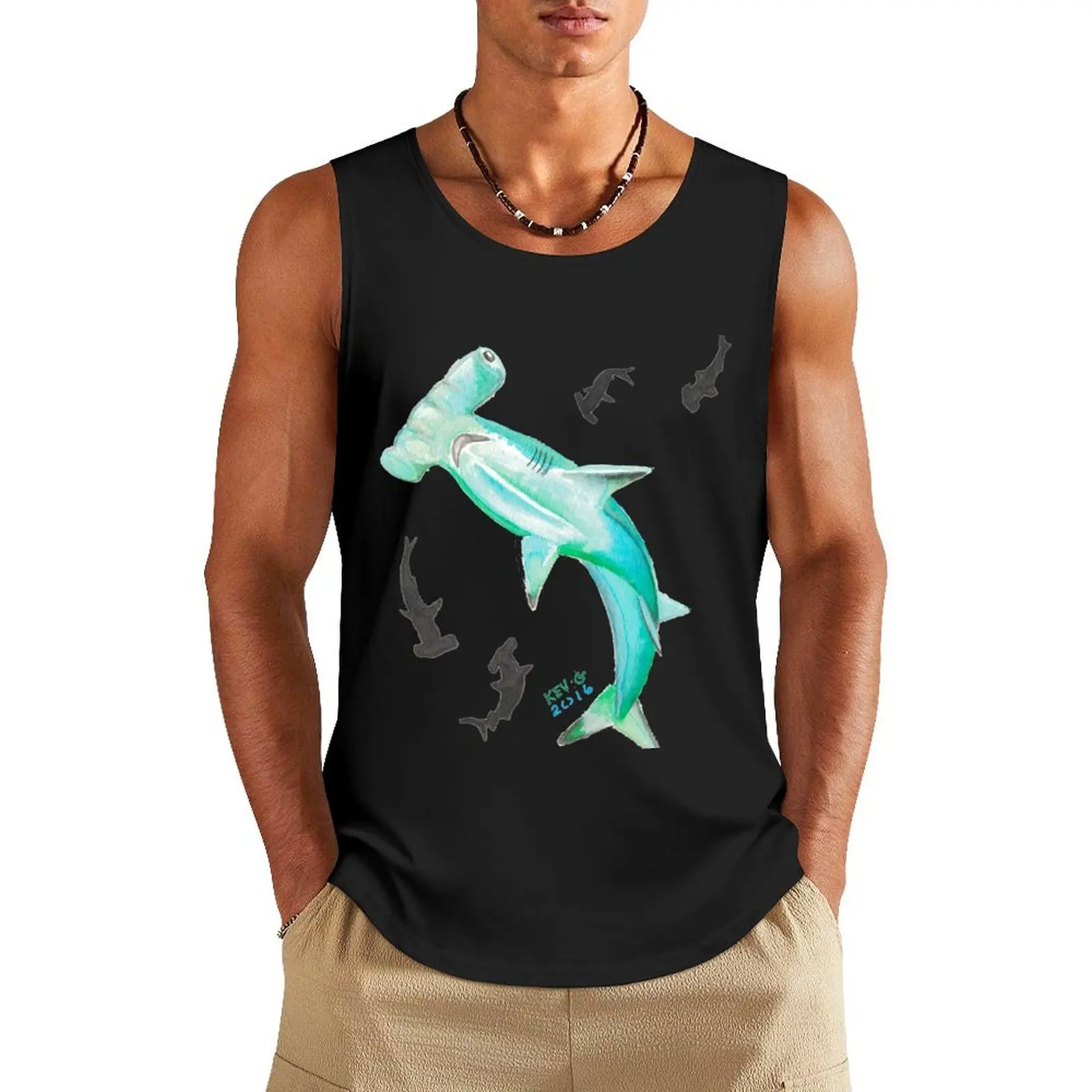 

Hammerhead Shark - Art By Kev G Tank Top clothes for men summer sleeveless gym shirts male T-shirt sports